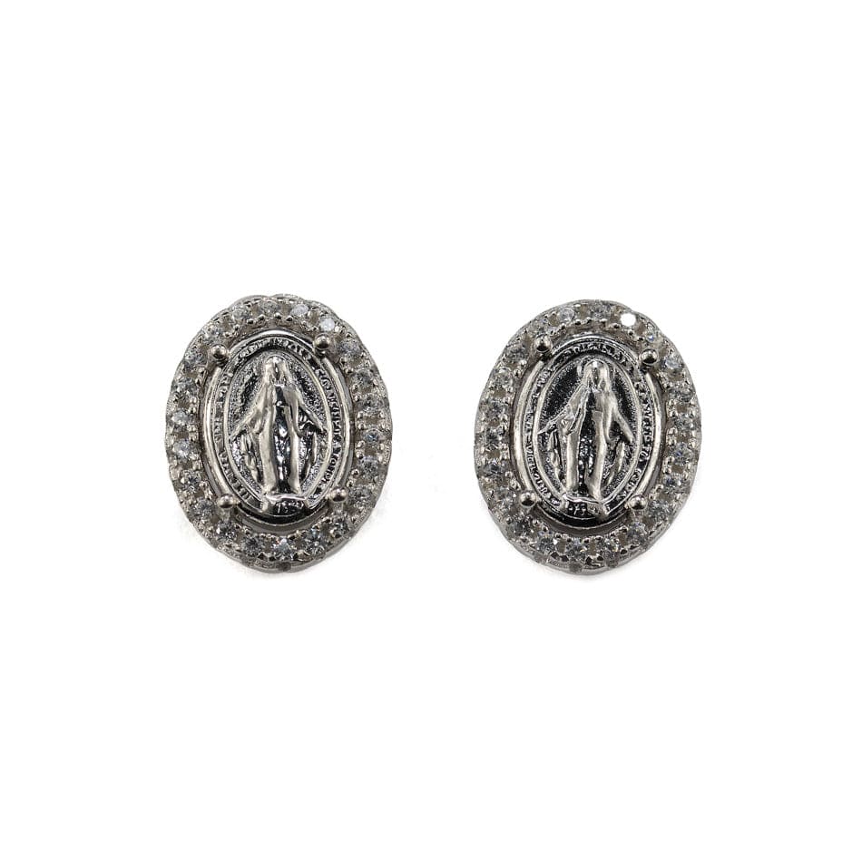 Sterling Silver Miarculous Virgin Earrings with Crystal