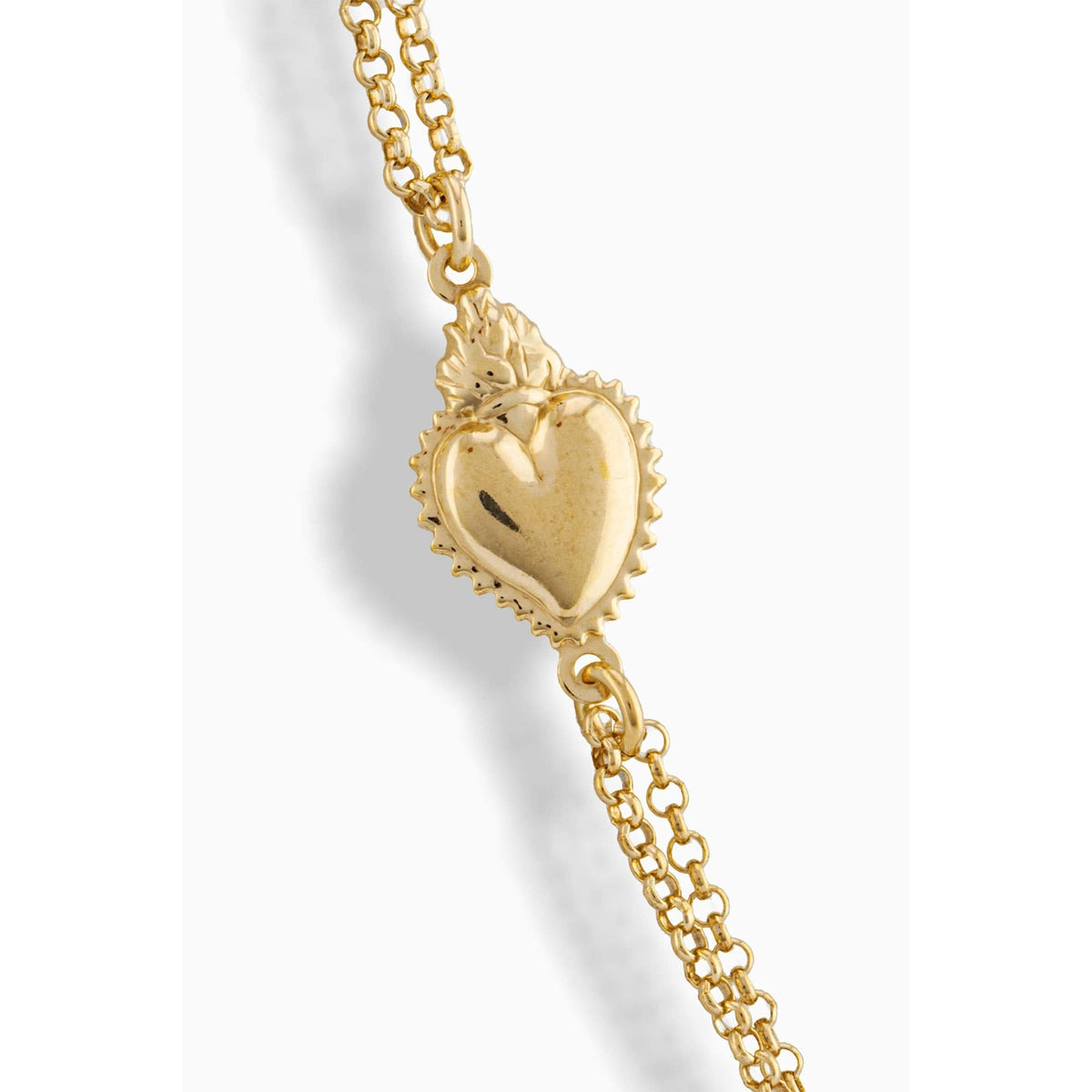 Gold-plated Silver Double Strand Rosary Necklace with Black Beads and the Sacred Heart of Jesus