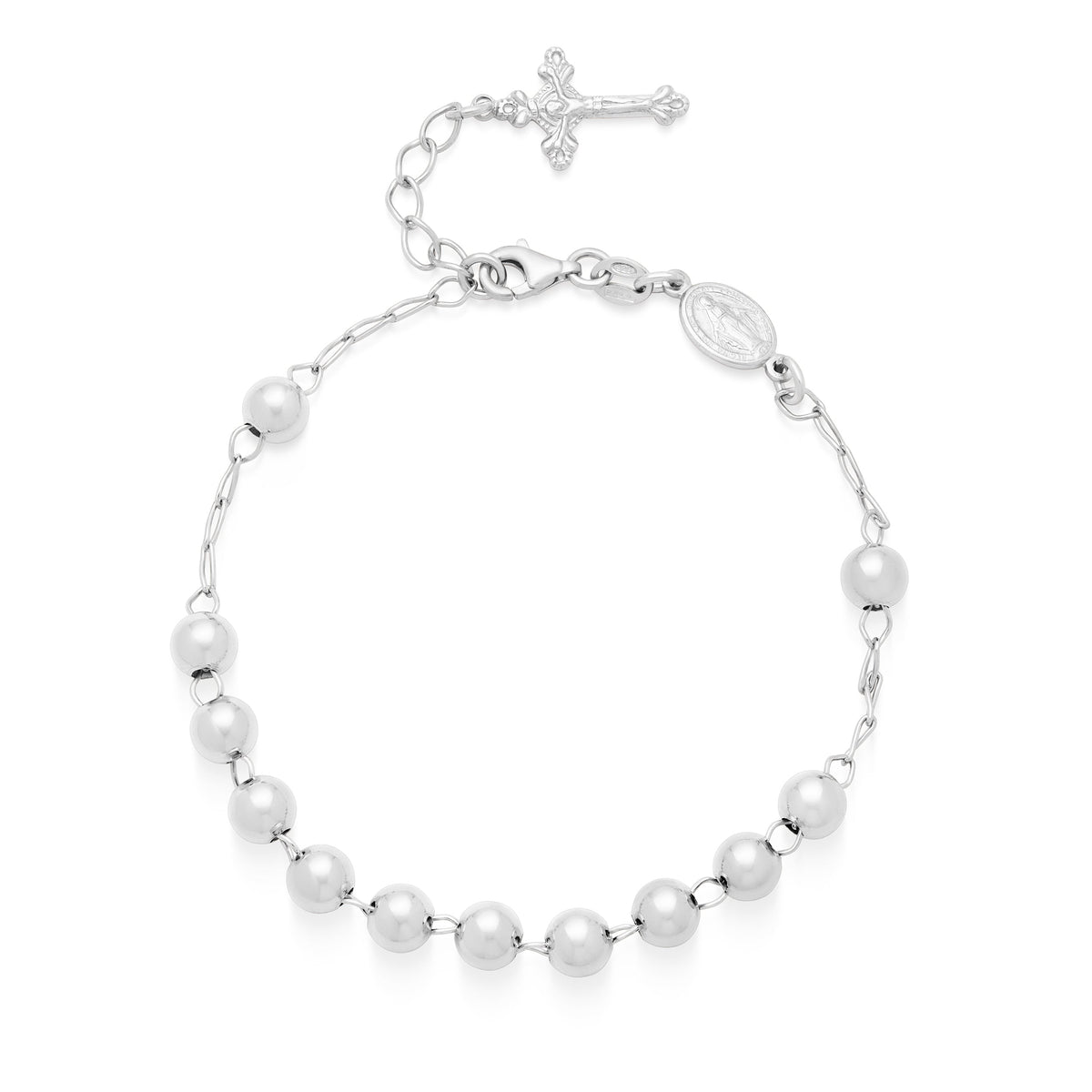Sterling Silver Rosary Bracelet with Miraculous Medal and Final Cross Pendant