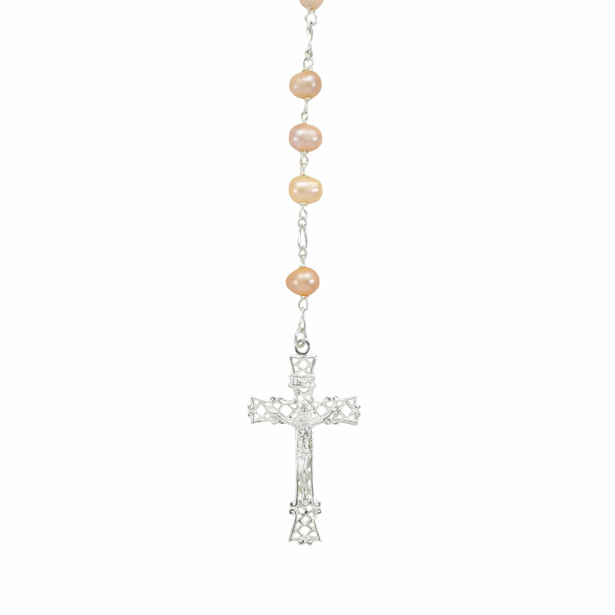 Sterling Silver Rosary with Lake Pearl Beads