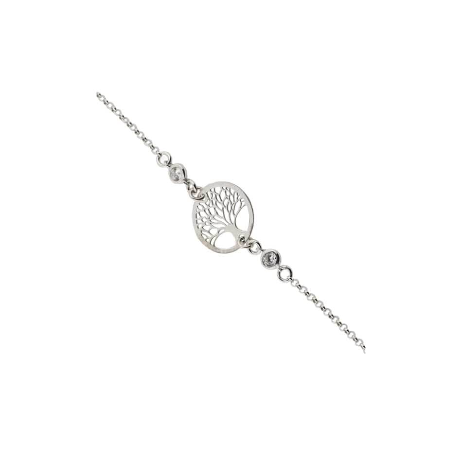 Sterling Silver Tree of Life Bracelet with Two Crystals