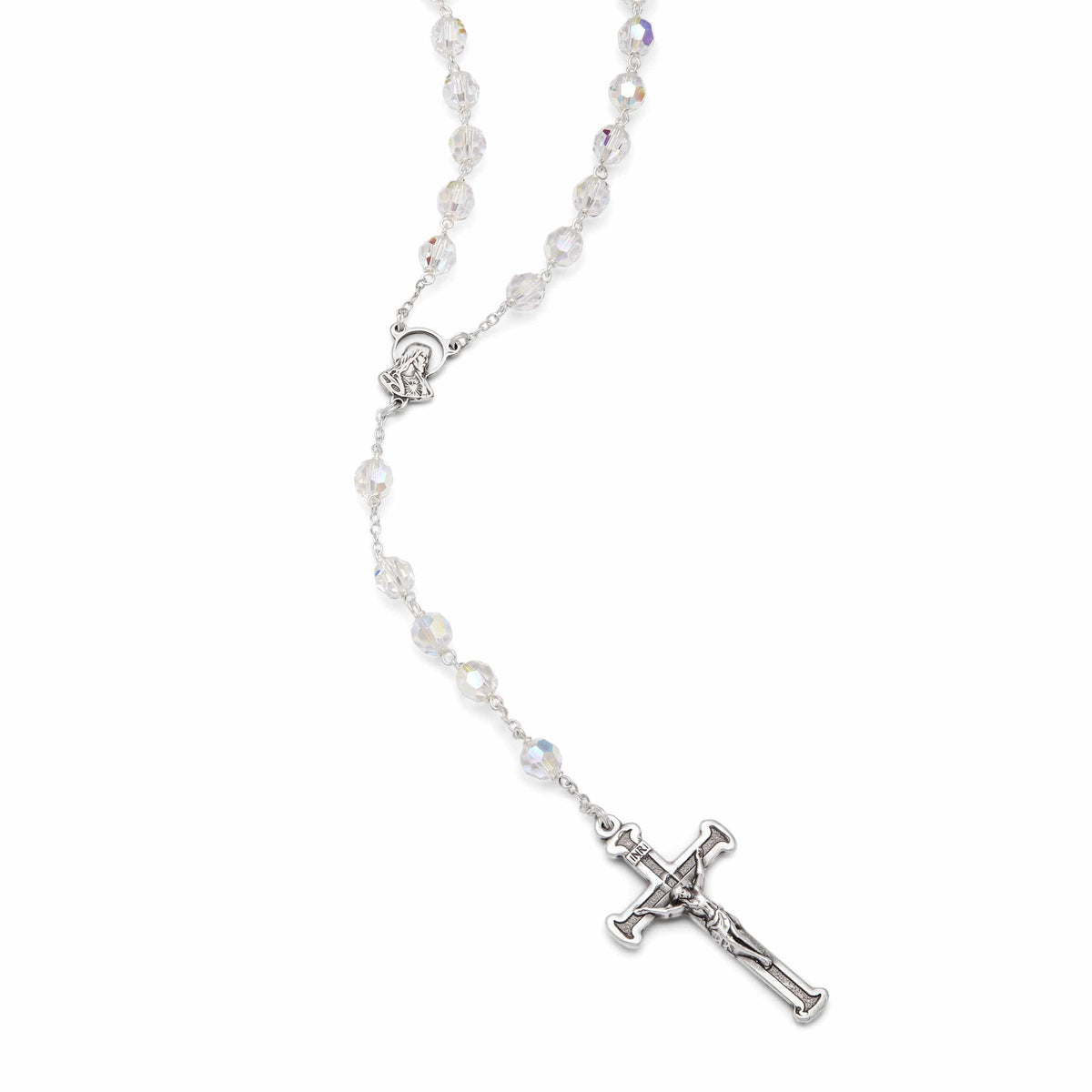 Sterling Silver Our Lady of Sorrows Rosary with Clear Crystal Beads