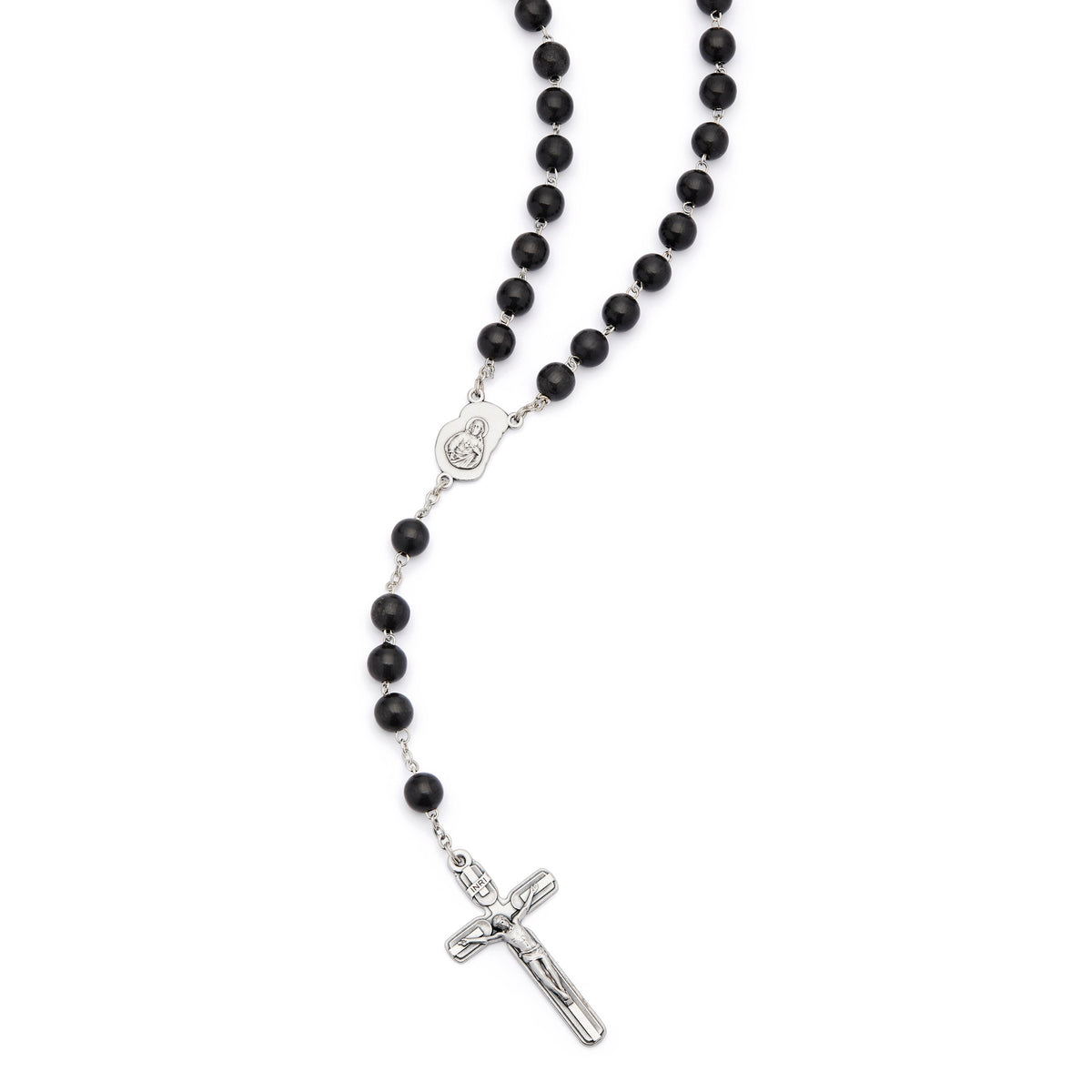 Virgin Mary and Child Rosary with Black Wood Beads