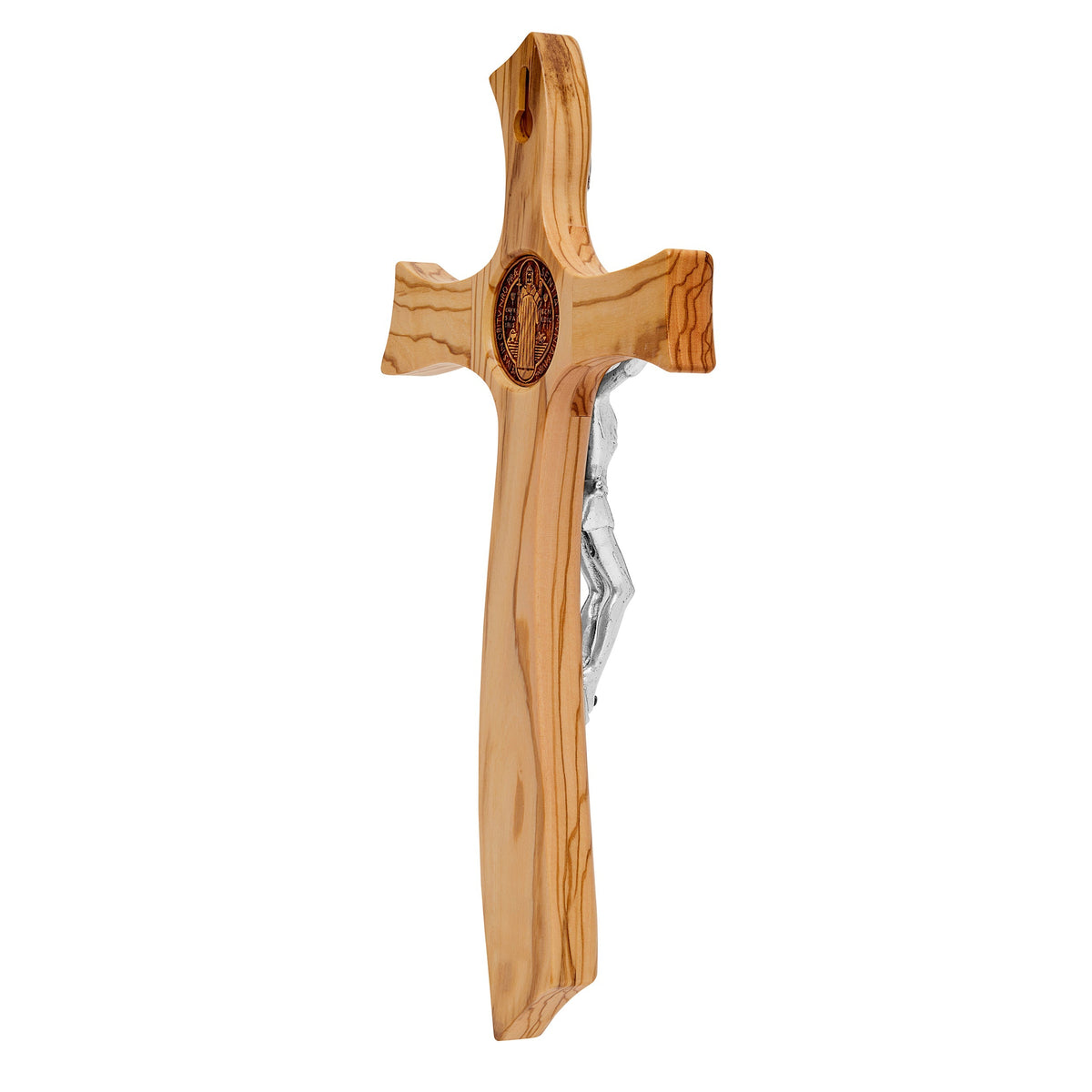 Wavy Olive Wood St. Benedict Crucifix