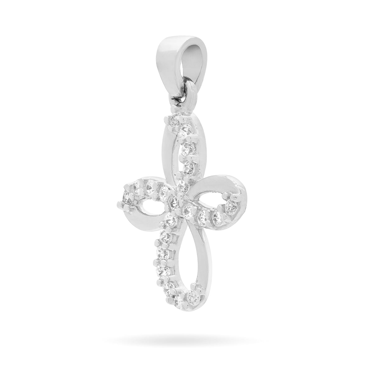 White Gold Bow Cross Pendant With Cubic Zirconia