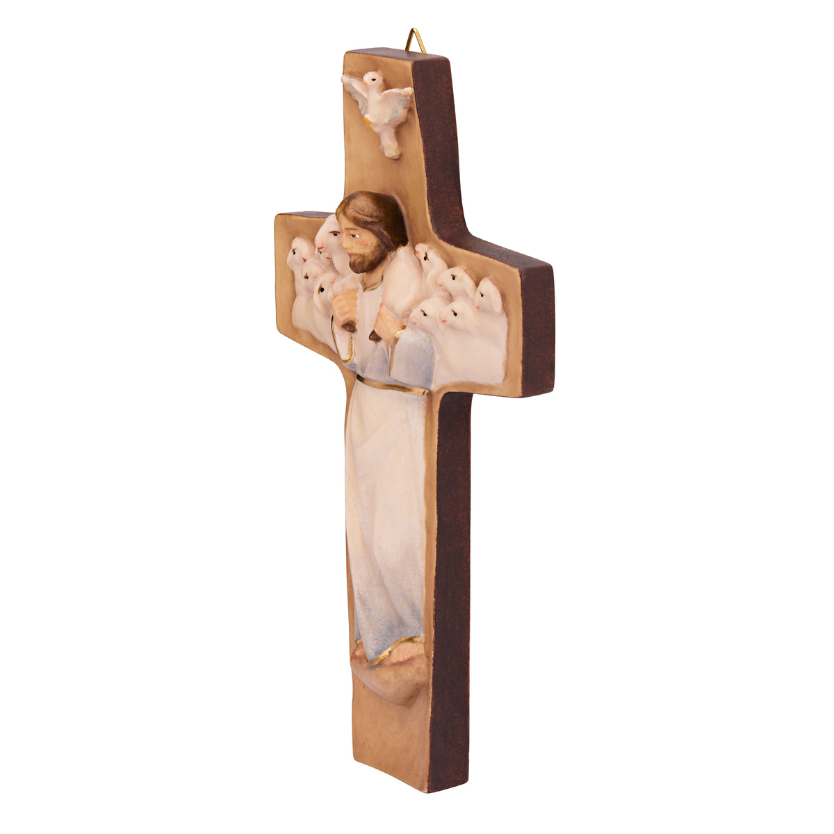 Wooden Pope Francis Good Shepherd Cross with White Robe