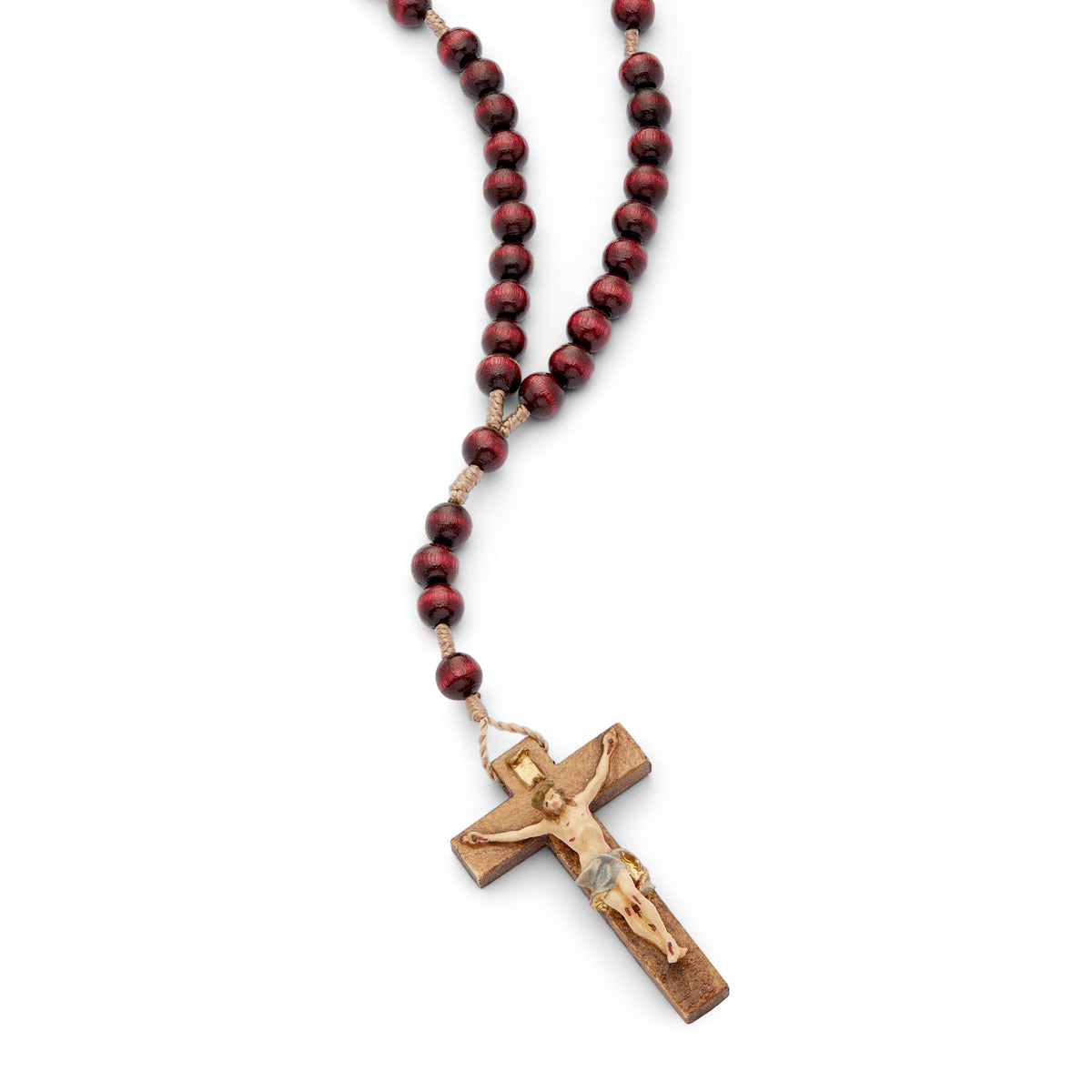 Wooden Rosary in Rope with Handpainted Crucifix