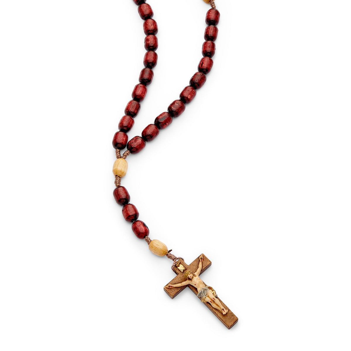 Handmade Red Wooden Rosary with Colorful Crucifix