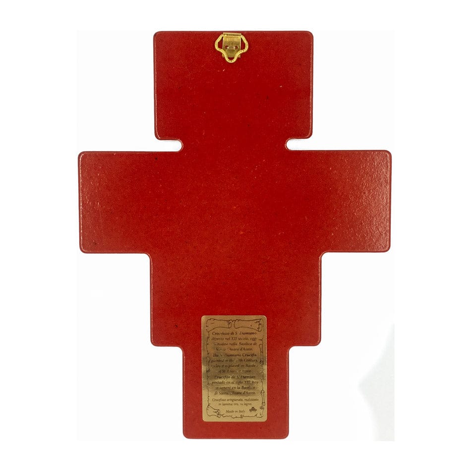 Wooden San Damian Crucifix with Gold Details and Red Outline