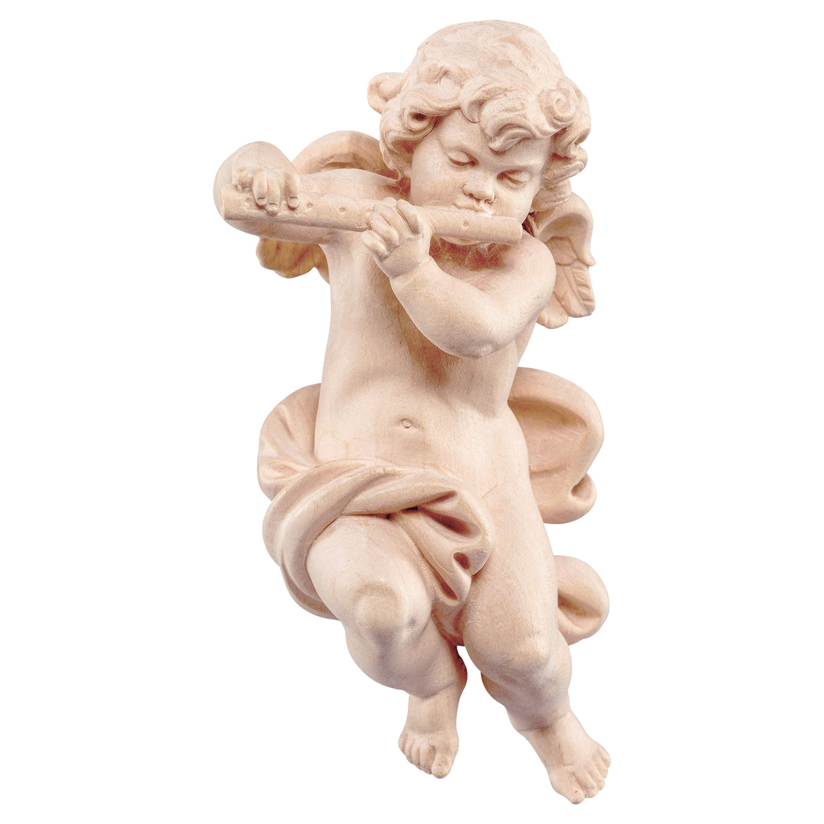 Wooden statue of Cherub with flute