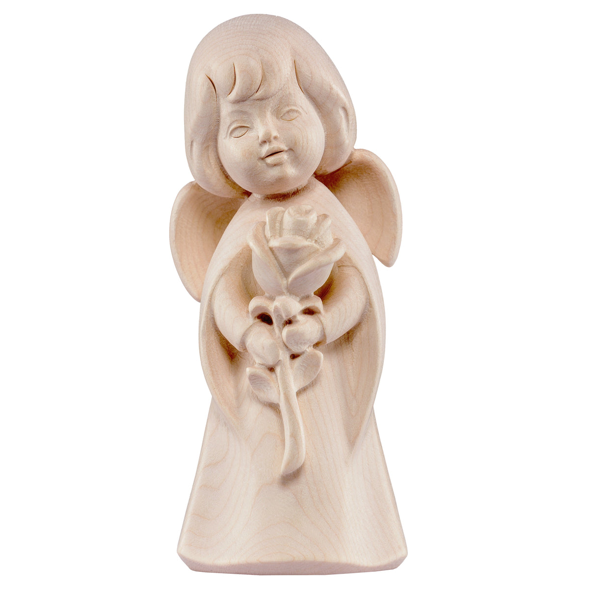Wooden statue of Dream angel with rose