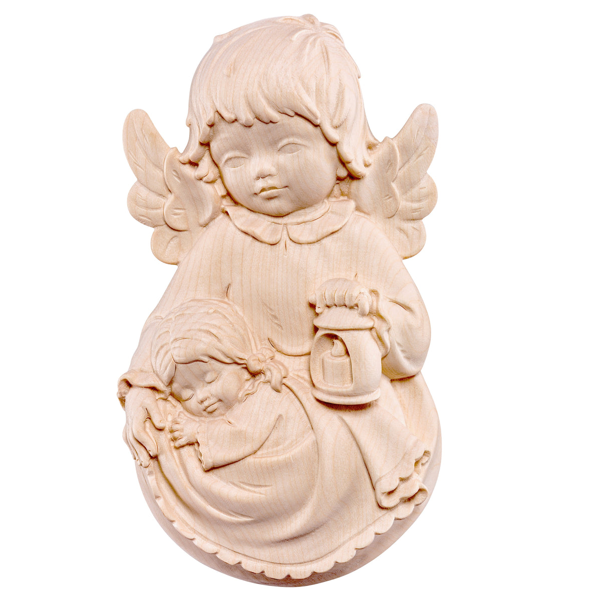 Wooden statue of Guardian angel to hang with girl