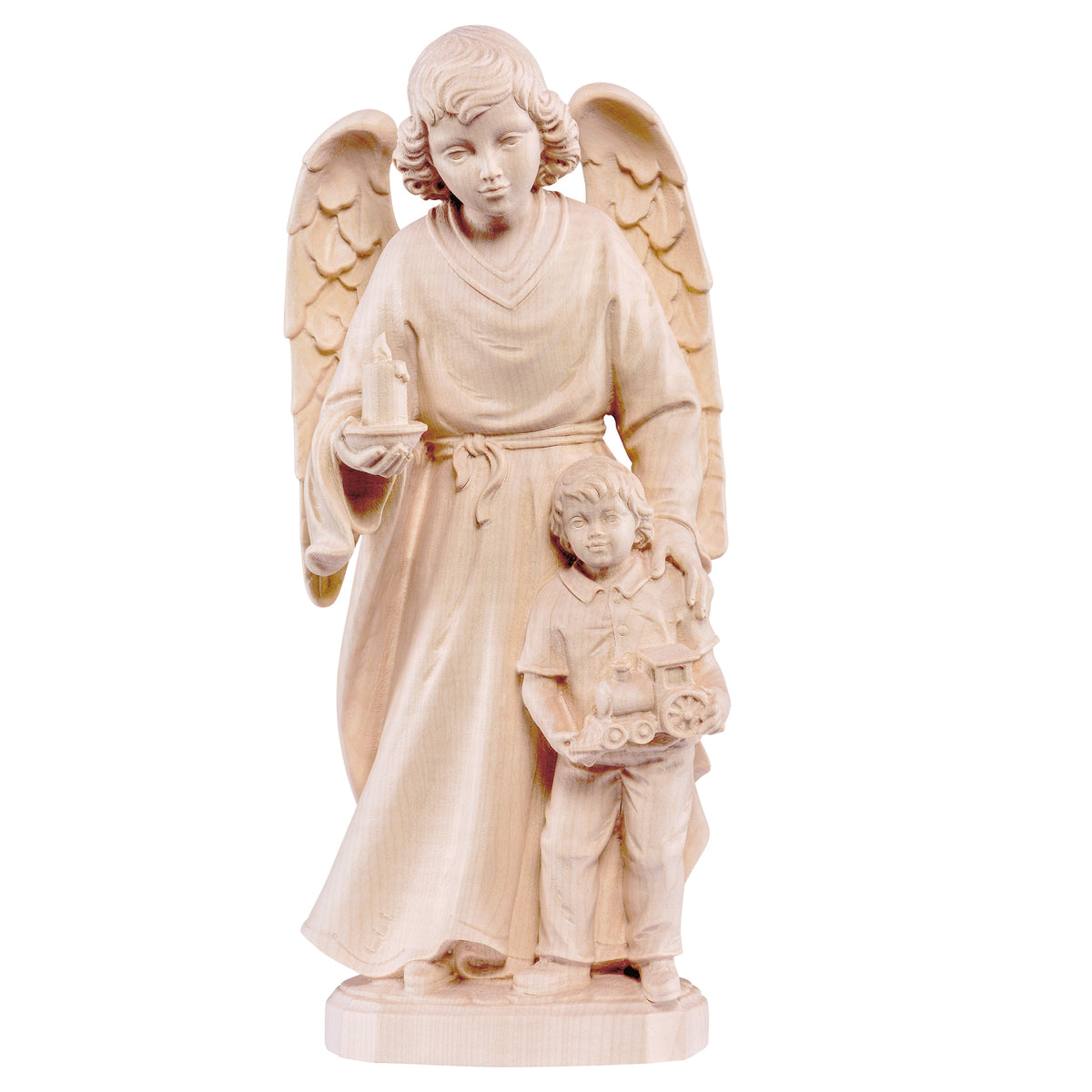 Wooden statue of Guardian angel with boy