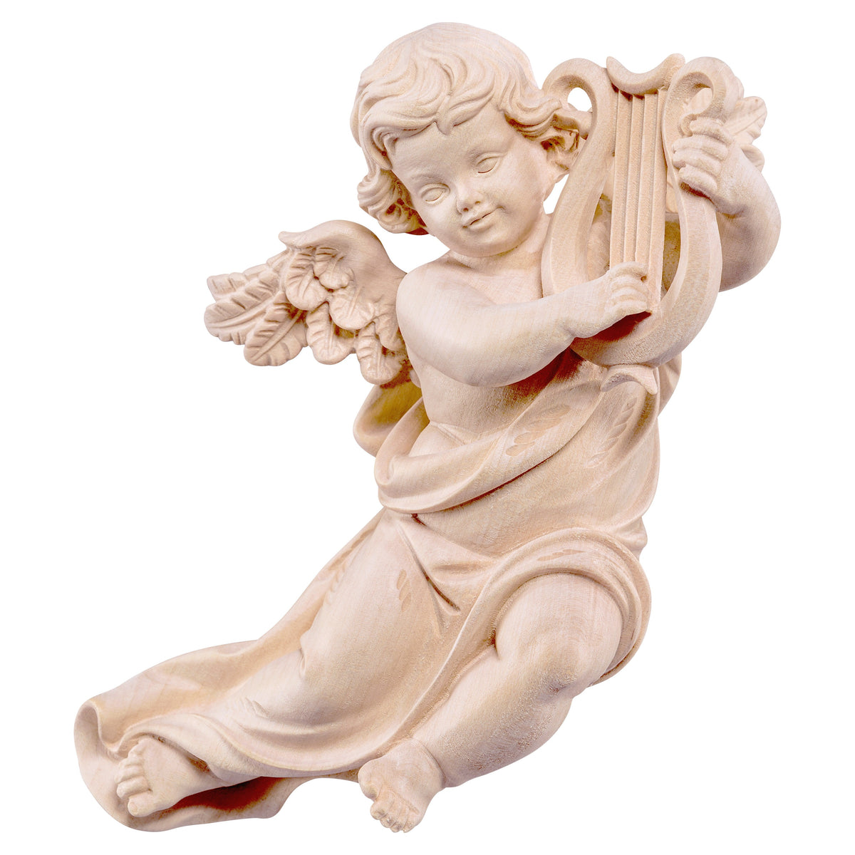 Wooden statue of Marian cherub with lyre