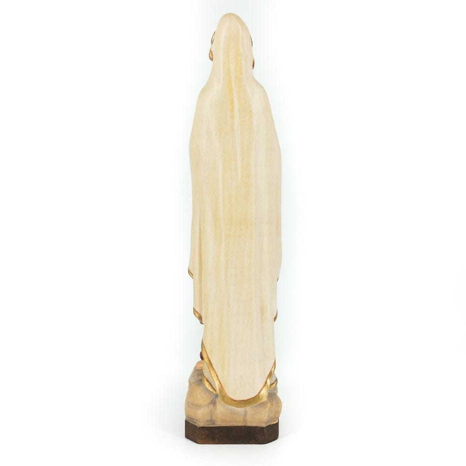 Wooden Statue of Our Lady of Lourdes with Red Roses