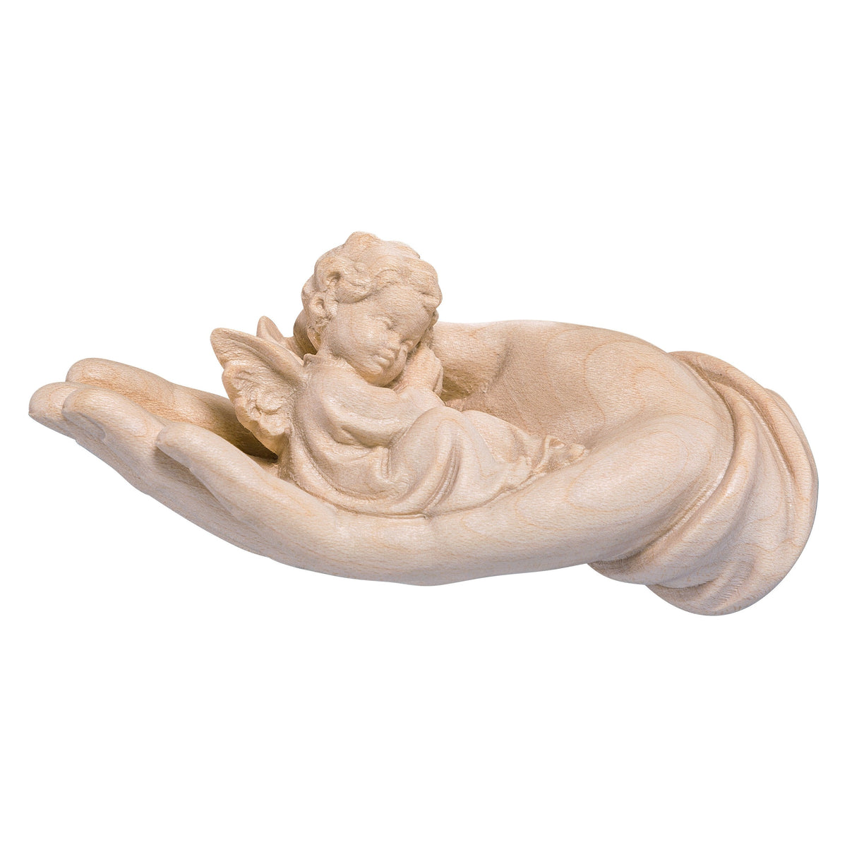 Wooden statue of Protecting hand lying with angel red