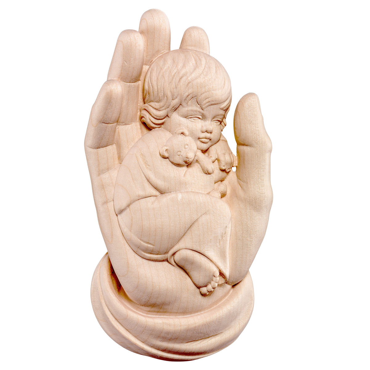 Wooden statue of Protecting hand with boy to hang