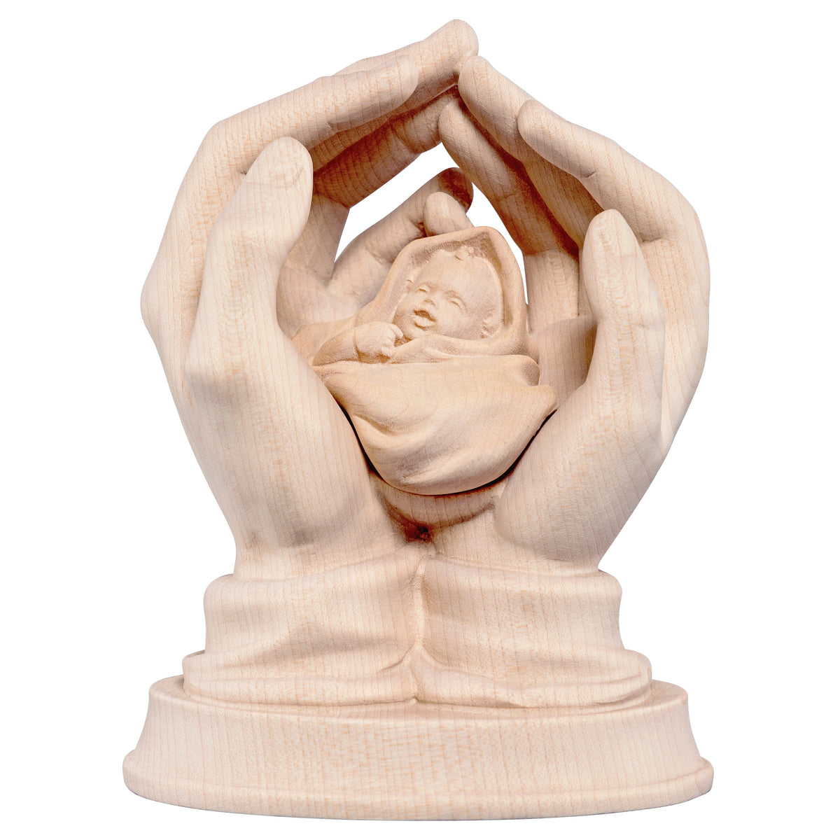 Wooden statue of Protecting hands with baby