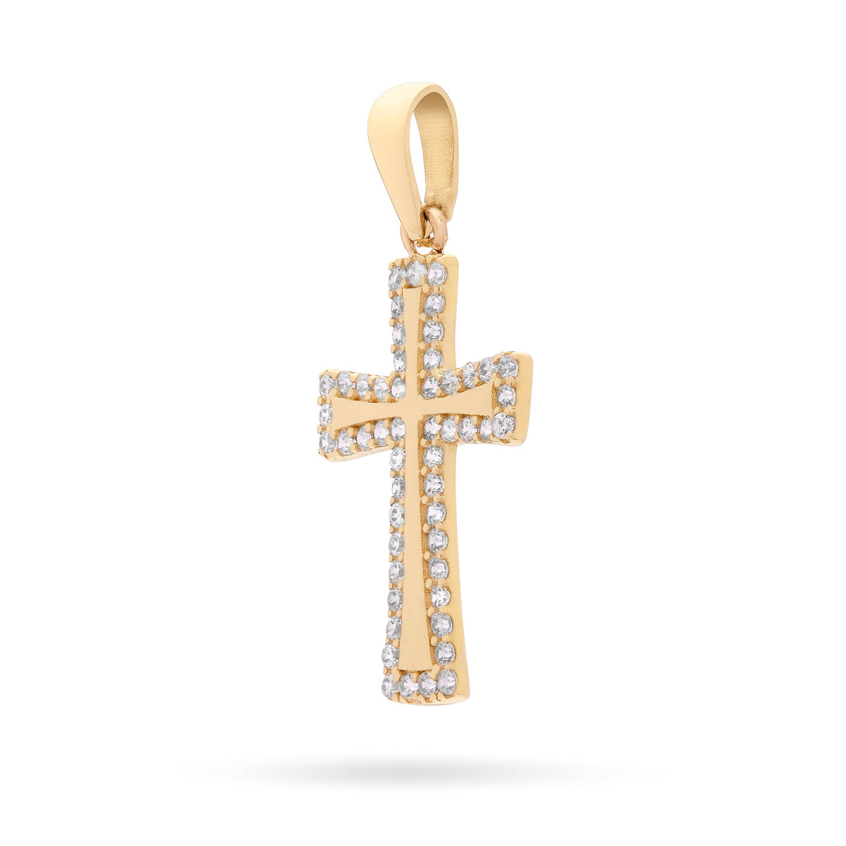 Yellow Gold Cross Pendant With Cubic Zirconia on the Outline