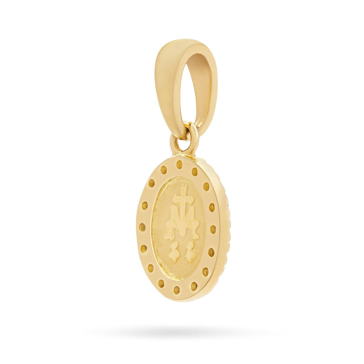 Yellow Gold Miraculous Medal with Large Cubic Zirconia and Smooth Bail