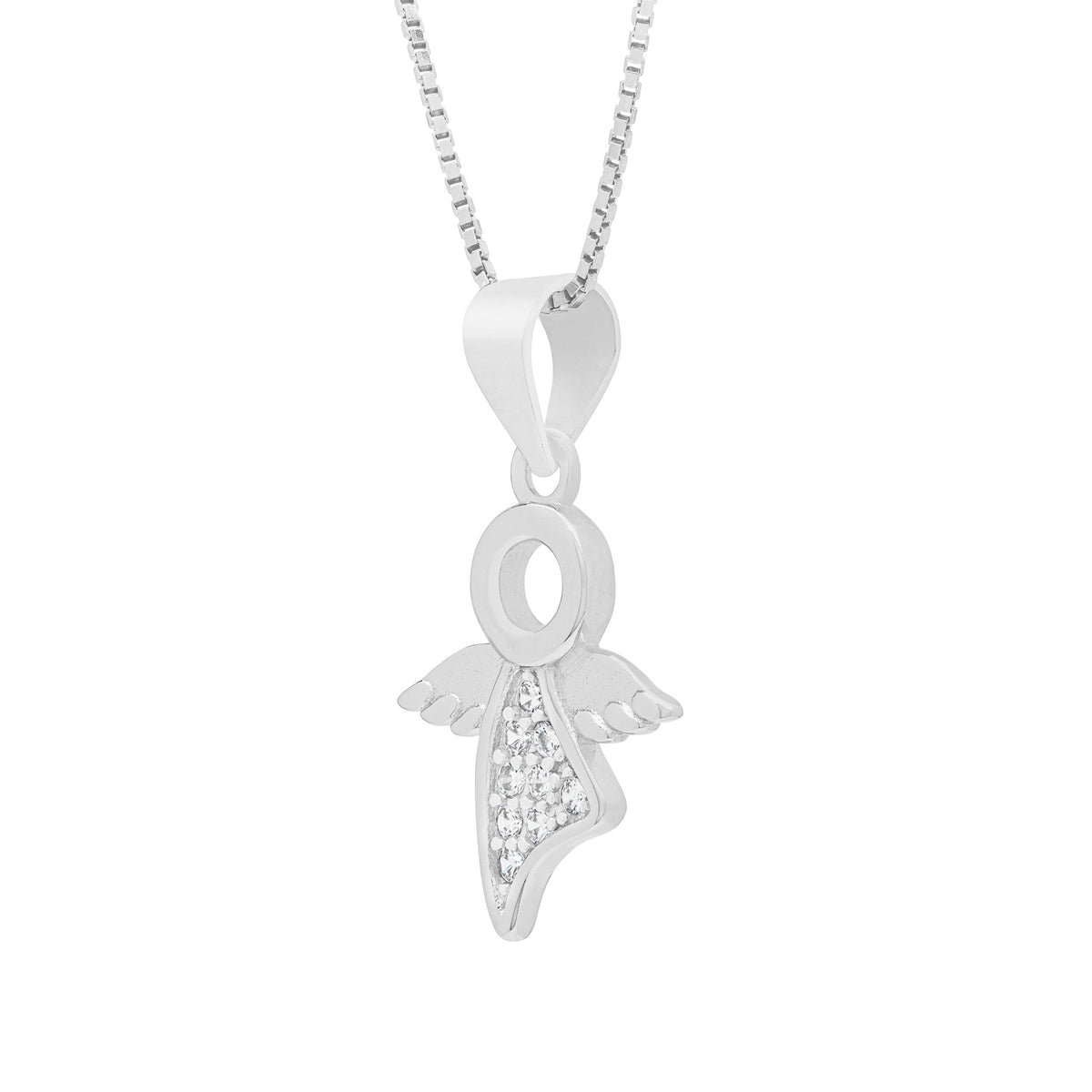 Sterling Silver Angel-shaped Pendant With Crystals and Chain