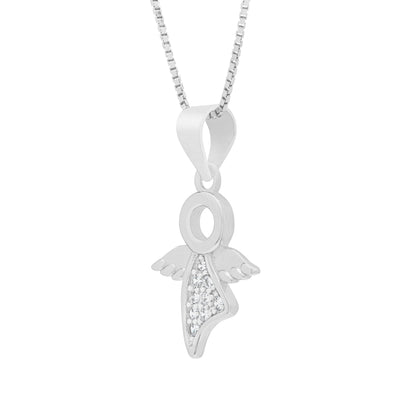 Sterling Silver Angel-shaped Pendant With Crystals and Chain