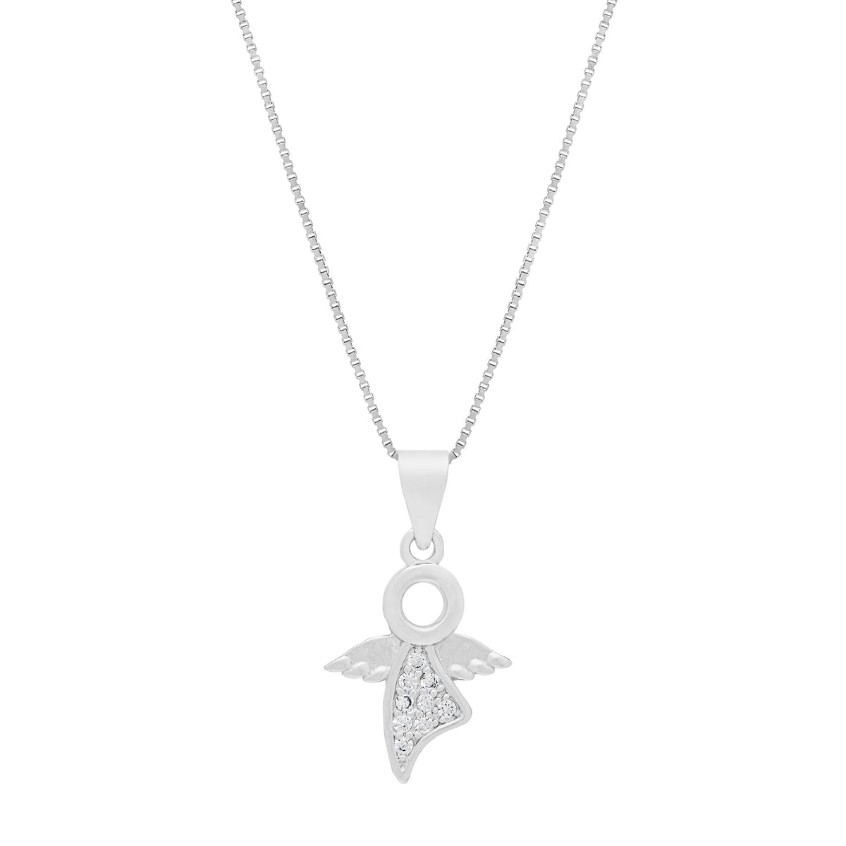 Sterling Silver Angel-shaped Pendant With Crystals and Chain