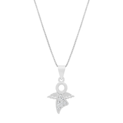 Sterling Silver Angel-shaped Pendant With Crystals and Chain
