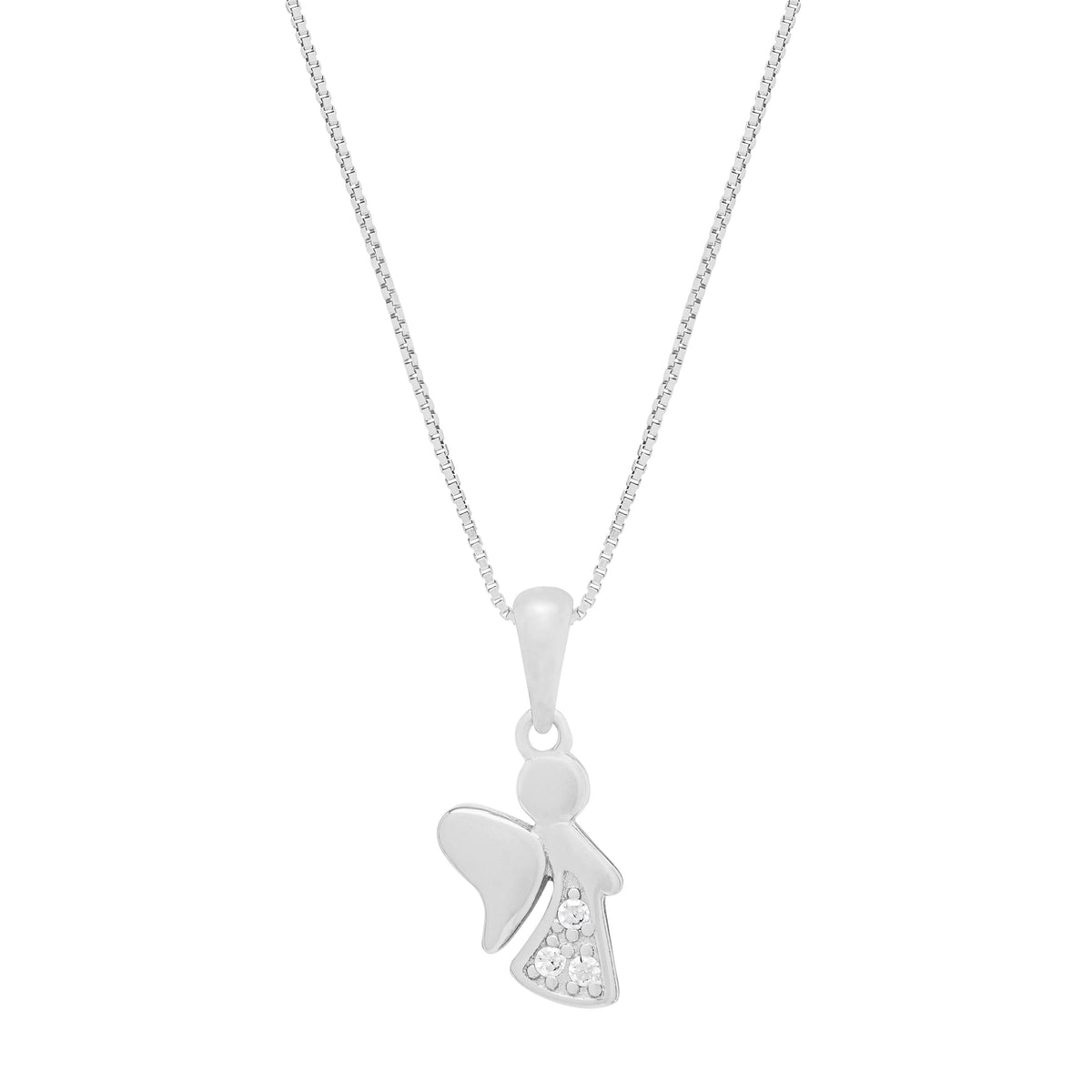Sterling Silver Angel-shaped in Profile Pendant With Crystals and Chain