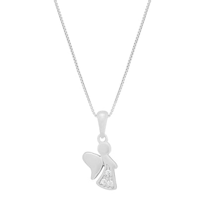 Sterling Silver Angel-shaped in Profile Pendant With Crystals and Chain
