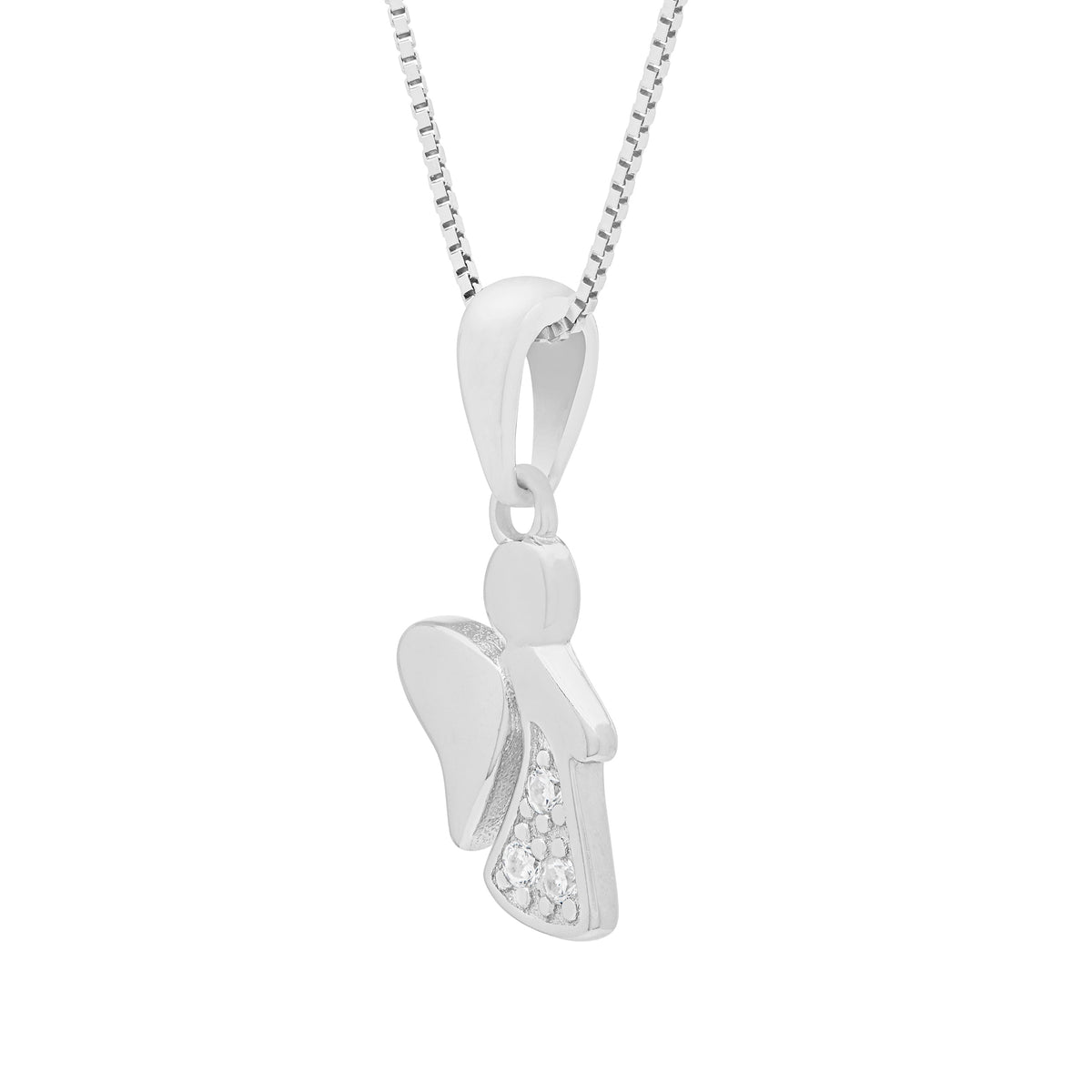 Sterling Silver Angel-shaped in Profile Pendant With Crystals and Chain