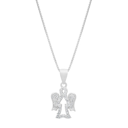 Sterling Silver Empty Angel-shaped Pendant With Crystal-covered Wings and Chain