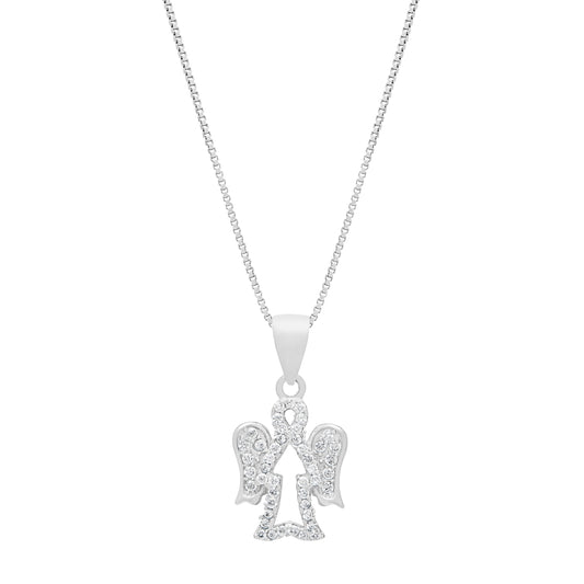 Sterling Silver Empty Angel-shaped Pendant With Crystal-covered Wings and Chain