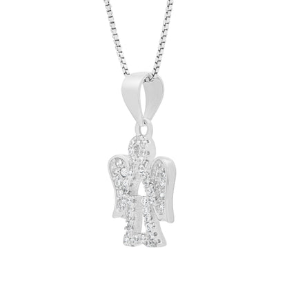 Sterling Silver Empty Angel-shaped Pendant With Crystal-covered Wings and Chain