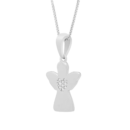 Sterling Silver Angel-shaped Pendant With Crystal-covered Heart and Chain