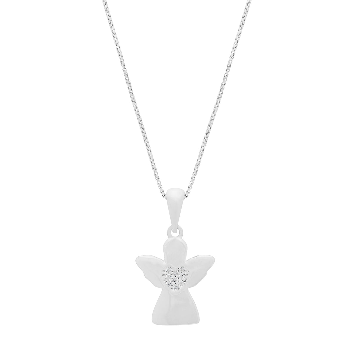 Sterling Silver Angel-shaped Pendant With Crystal-covered Heart and Chain