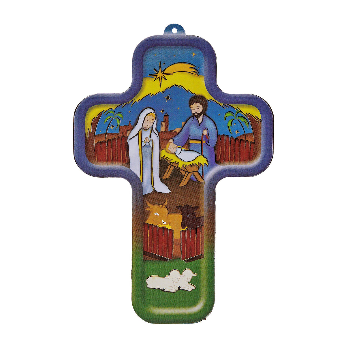 Cross-shaped Christmas Decoration With Hut And Nativity Scene