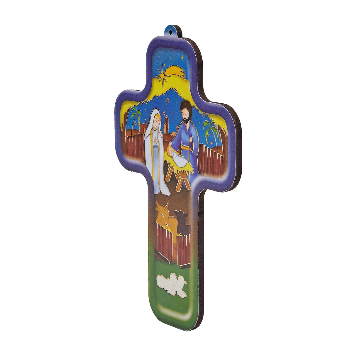 Cross-shaped Christmas Decoration With Hut And Nativity Scene