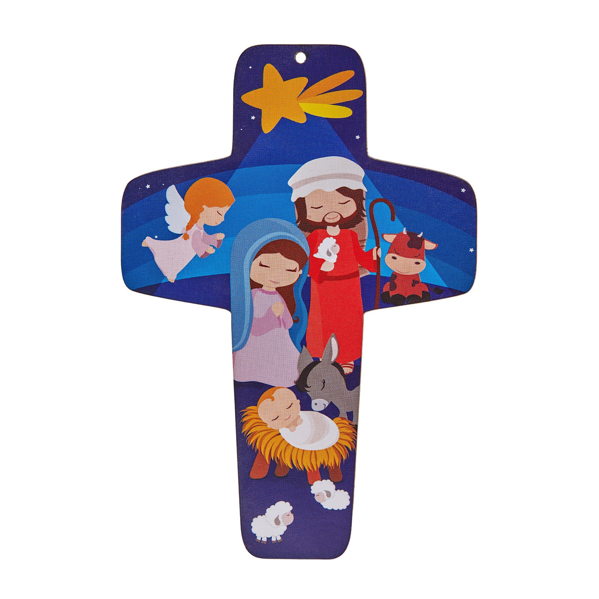 Cross-shaped Christmas Decoration With Cartoon Effect Nativity Scene