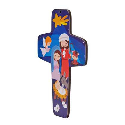 Cross-shaped Christmas Decoration With Cartoon Effect Nativity Scene