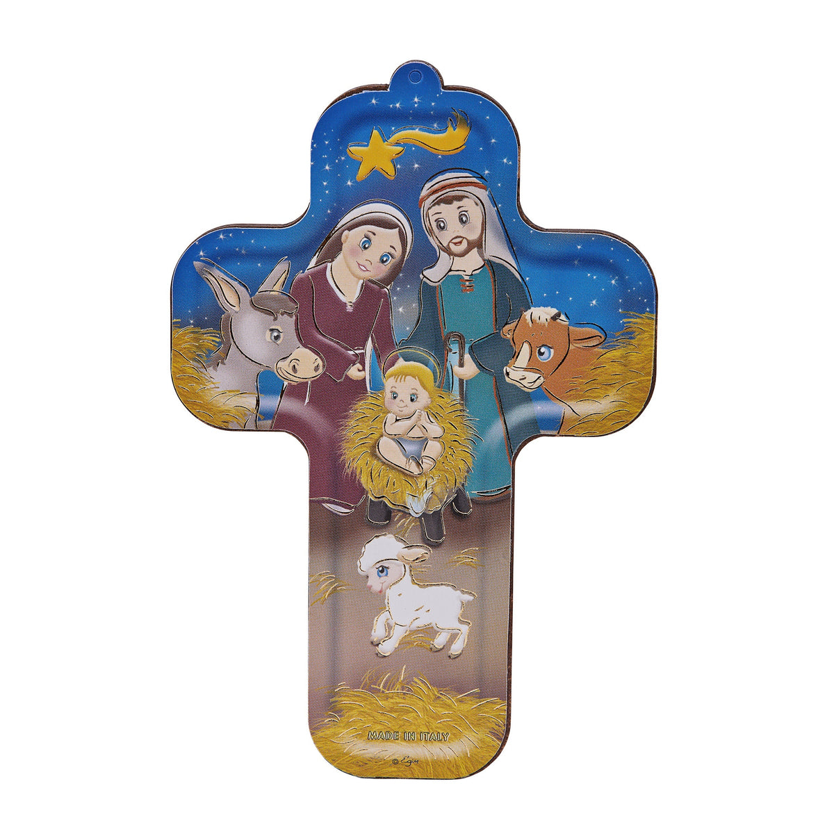 Cross-shaped Christmas Decoration With Nativity Scene For Children