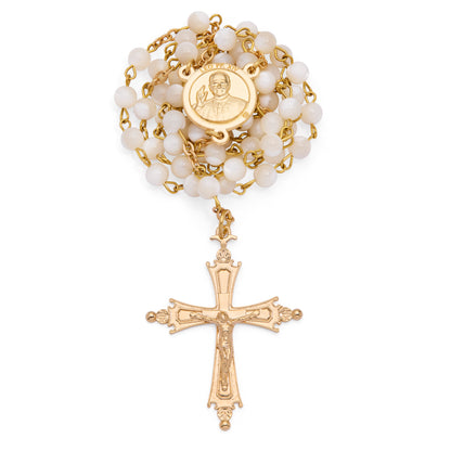 Pope Leo XIV Rosary in Gold-Tone with Mother-of-Pearl Beads