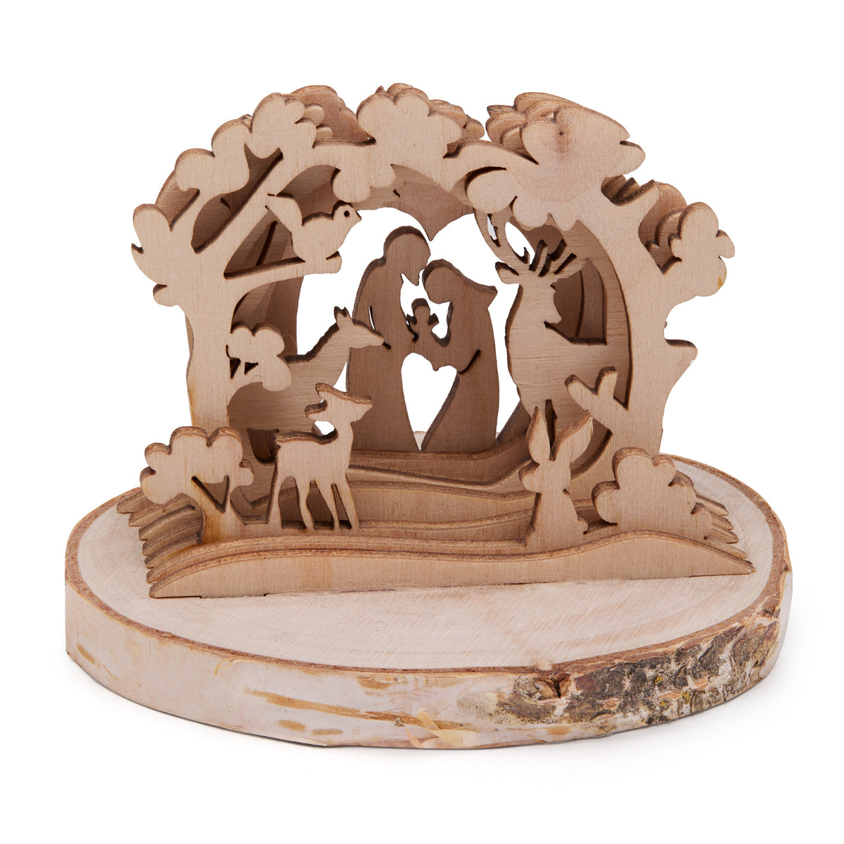 3D Wooden Nativity Scene in a Forest