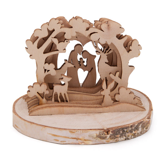 3D Wooden Nativity Scene in a Forest