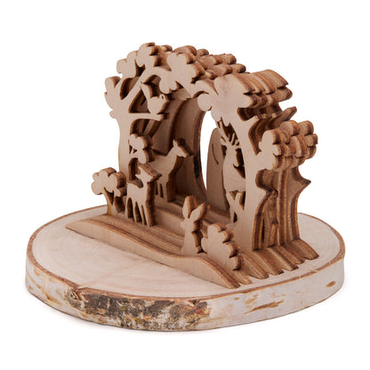 3D Wooden Nativity Scene in a Forest