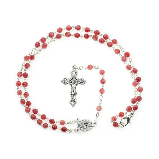 4mm Red Agate Rosary Chain with the Miraculous Virgin