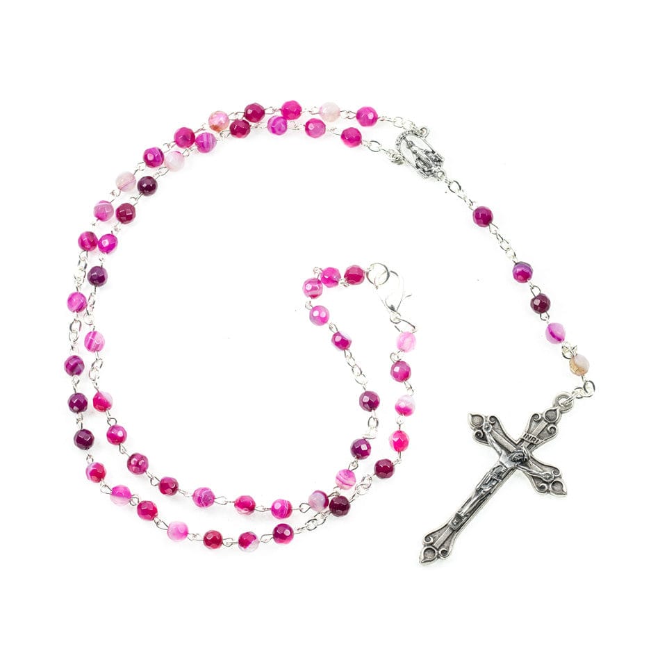 4mm Rosary Necklace in Pink Agate