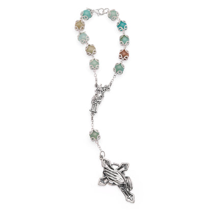 Amazonite One-Decade Rosary Bracelet with St. Christopher and Praying Hands Cross