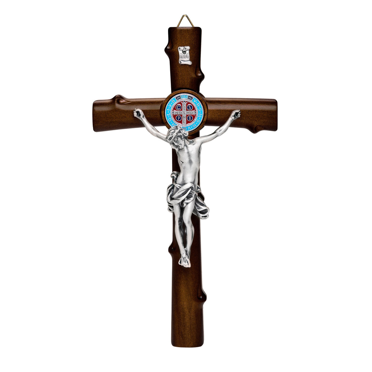 Beech Wood St. Benedict Crucifix With Colored Enameled Medal
