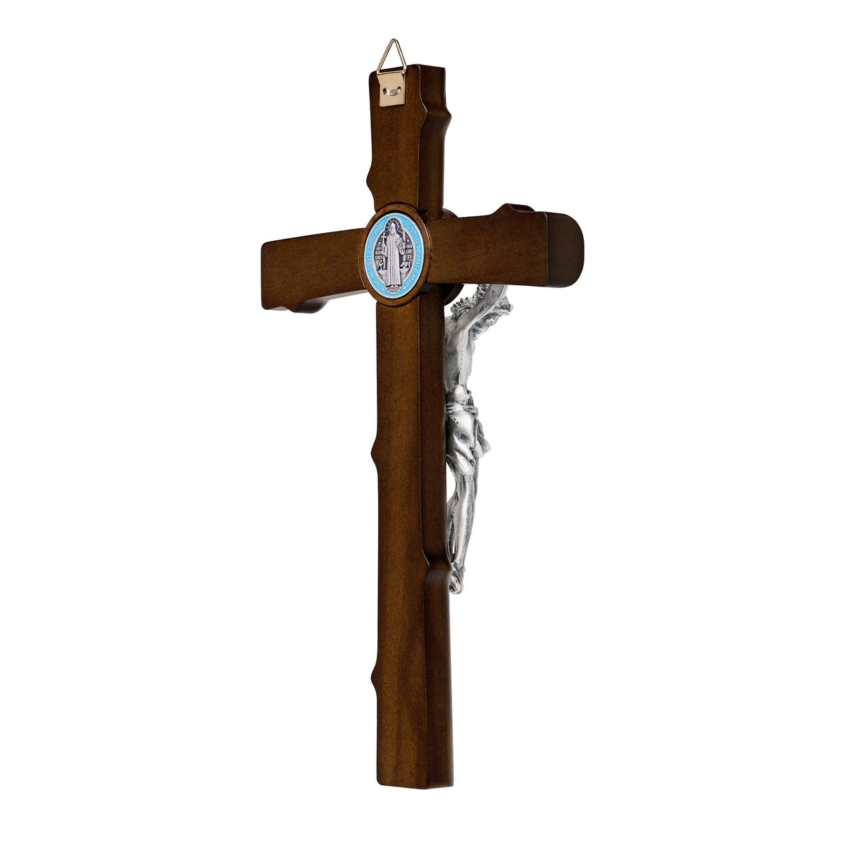 Beech Wood St. Benedict Crucifix With Colored Enameled Medal